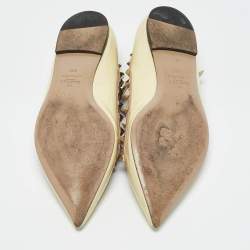 Pre Owned Valentino Yellow Patent Leather Rockstud Caged Ballet Flats Size 40.5