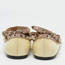 Pre Owned Valentino Yellow Patent Leather Rockstud Caged Ballet Flats Size 40.5
