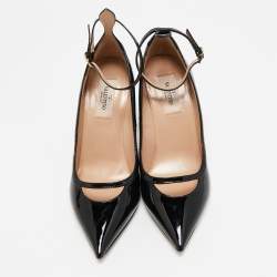 Pre Owned Valentino Black Patent Leather Ankle Strap Pumps Size 37.5