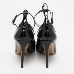 Pre Owned Valentino Black Patent Leather Ankle Strap Pumps Size 37.5