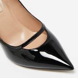 Pre Owned Valentino Black Patent Leather Ankle Strap Pumps Size 37.5