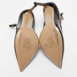 Pre Owned Valentino Black Patent Leather Ankle Strap Pumps Size 37.5
