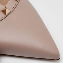 Pre Owned Valentino Beige Leather Rockstud Pointed Toe Mules Size 39.5