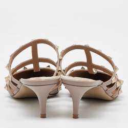 Pre Owned Valentino Beige Leather Rockstud Pointed Toe Mules Size 39.5