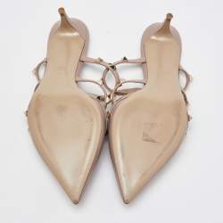 Pre Owned Valentino Beige Leather Rockstud Pointed Toe Mules Size 39.5