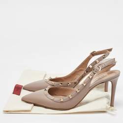 Pre Owned Valentino Dusty Pink Leather Rockstud Slingback Pointed Toe Pumps Size 39.5