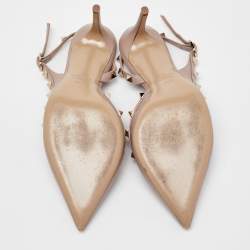 Pre Owned Valentino Dusty Pink Leather Rockstud Slingback Pointed Toe Pumps Size 39.5