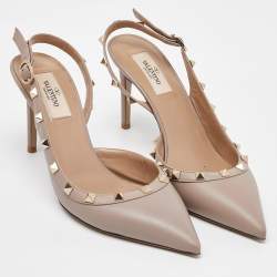 Pre Owned Valentino Dusty Pink Leather Rockstud Slingback Pointed Toe Pumps Size 39.5