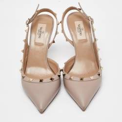 Pre Owned Valentino Dusty Pink Leather Rockstud Slingback Pointed Toe Pumps Size 39.5