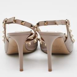 Pre Owned Valentino Dusty Pink Leather Rockstud Slingback Pointed Toe Pumps Size 39.5