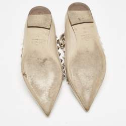 Pre Owned Valentino Beige Patent Leather Rockstud Caged Ballet Flats Size 38