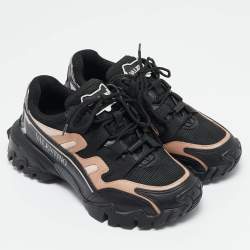 Valentino Fluorescent Black/Beige Mesh and Leather Climbers Sneakers Size 36