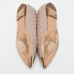 Pre Owned Valentino Beige Leather Rockstud Cap Toe Ballet Flats Size 39