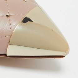 Pre Owned Valentino Beige Leather Rockstud Cap Toe Ballet Flats Size 39