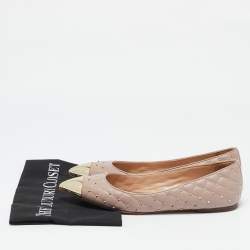 Pre Owned Valentino Beige Leather Rockstud Cap Toe Ballet Flats Size 39