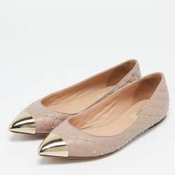 Pre Owned Valentino Beige Leather Rockstud Cap Toe Ballet Flats Size 39