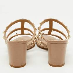 Valentino Dusty Pink Leather Rockstud Block Heel Slide Sandals Size 39
