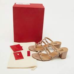 Valentino Dusty Pink Leather Rockstud Block Heel Slide Sandals Size 39
