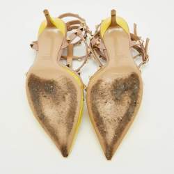 Valentino Yellow/Beige Patent Leather Rockstud Ankle Strap Pumps Size 39