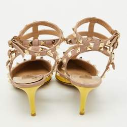 Valentino Yellow/Beige Patent Leather Rockstud Ankle Strap Pumps Size 39