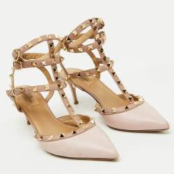 Valentino Blush Pink Leather Rockstud Ankle Strap Pumps Size 40