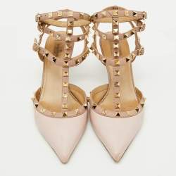 Valentino Blush Pink Leather Rockstud Ankle Strap Pumps Size 40
