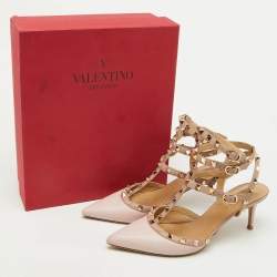 Valentino Blush Pink Leather Rockstud Ankle Strap Pumps Size 40
