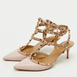 Valentino Blush Pink Leather Rockstud Ankle Strap Pumps Size 40