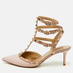Valentino Blush Pink Leather Rockstud Ankle Strap Pumps Size 40