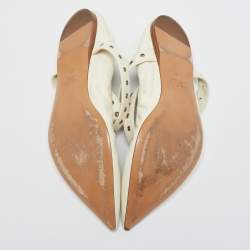 Pre Owned Valentino Off white Leather Love Latch Ankle Wrap Ballet Flats Size 38.5