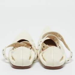 Pre Owned Valentino Off white Leather Love Latch Ankle Wrap Ballet Flats Size 38.5