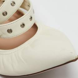 Pre Owned Valentino Off white Leather Love Latch Ankle Wrap Ballet Flats Size 38.5