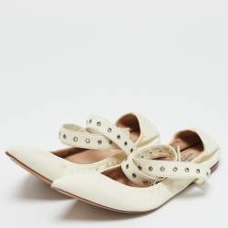 Pre Owned Valentino Off white Leather Love Latch Ankle Wrap Ballet Flats Size 38.5