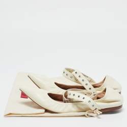 Pre Owned Valentino Off white Leather Love Latch Ankle Wrap Ballet Flats Size 38.5