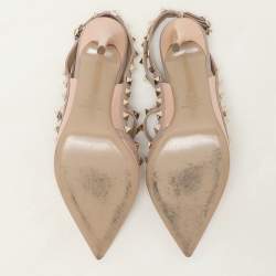 Pre Owned Valentino Beige Leather Rockstud Ankle Strap Pumps Size 38