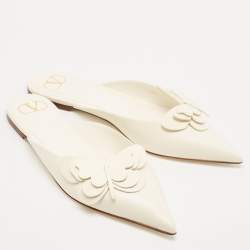 Valentino White Leather Buttrerfly Mules Size 38