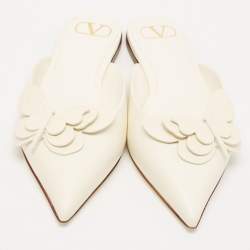 Valentino White Leather Buttrerfly Mules Size 38