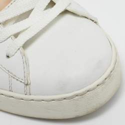 Valentino White/Gold Leather Rockstud Low Top Sneakers Size 38.5