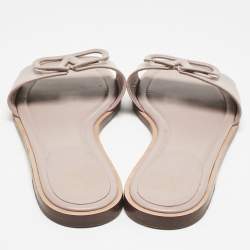Pre Owned Valentino Dusty Pink Leather Vlogo Flat Slide Sandals Size 38.5