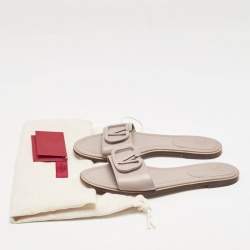 Pre Owned Valentino Dusty Pink Leather Vlogo Flat Slide Sandals Size 38.5