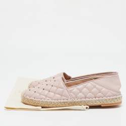 Pre Owned Valentino Light Pink Quilted Leather Rockstud Slip On Espadrille Flats Size 40