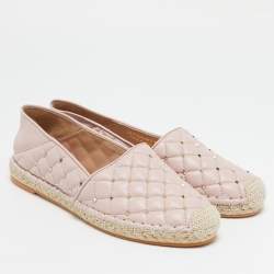 Pre Owned Valentino Light Pink Quilted Leather Rockstud Slip On Espadrille Flats Size 40