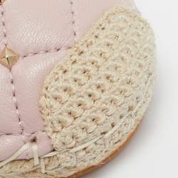 Pre Owned Valentino Light Pink Quilted Leather Rockstud Slip On Espadrille Flats Size 40