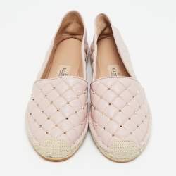 Pre Owned Valentino Light Pink Quilted Leather Rockstud Slip On Espadrille Flats Size 40