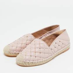 Pre Owned Valentino Light Pink Quilted Leather Rockstud Slip On Espadrille Flats Size 40