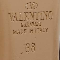 Pre Owned Valentino Burgundy/Beige Leather Rockstud Ankle Strap Pumps Size 38