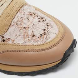 Valentino Pink/Beige Leather and Suede Camouflage Rockrunner Low Top Sneakers Size 37