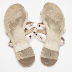 Pre Owned صندل سلايد فلات فالنتينو جلد وردي فاتح روكستد مقاس 38.5