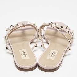 Pre Owned صندل سلايد فلات فالنتينو جلد وردي فاتح روكستد مقاس 38.5