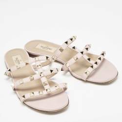 Pre Owned صندل سلايد فلات فالنتينو جلد وردي فاتح روكستد مقاس 38.5